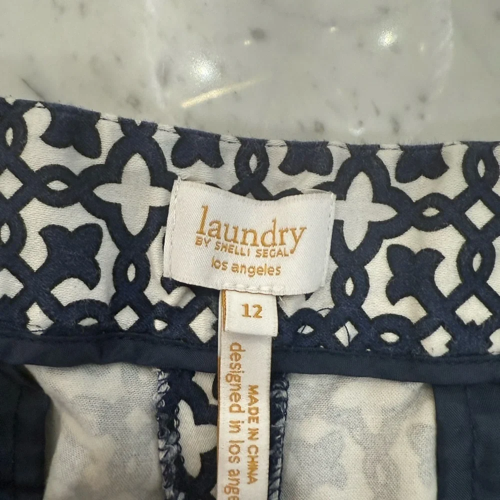 LAUNDRY by Shelli Segal Women’s Navy White Patterned Dress Pants Size 12 NWOT - Picture 2 of 3
